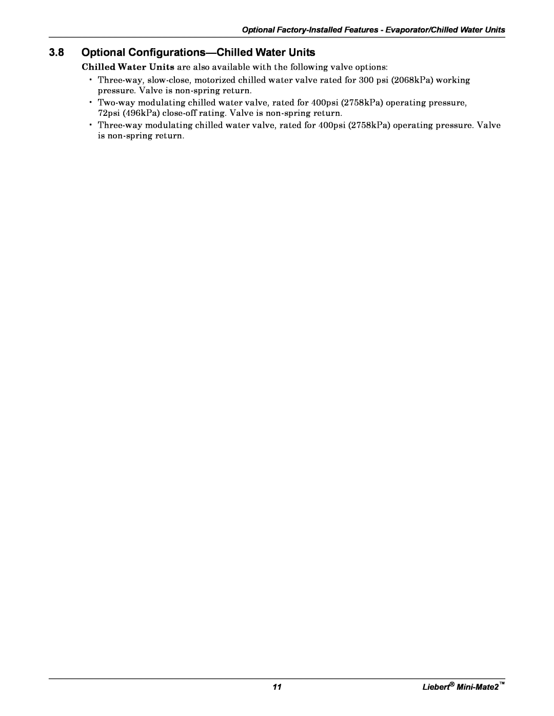 Emerson MINI-MATE2 user manual 3.8Optional Configurations-ChilledWater Units 