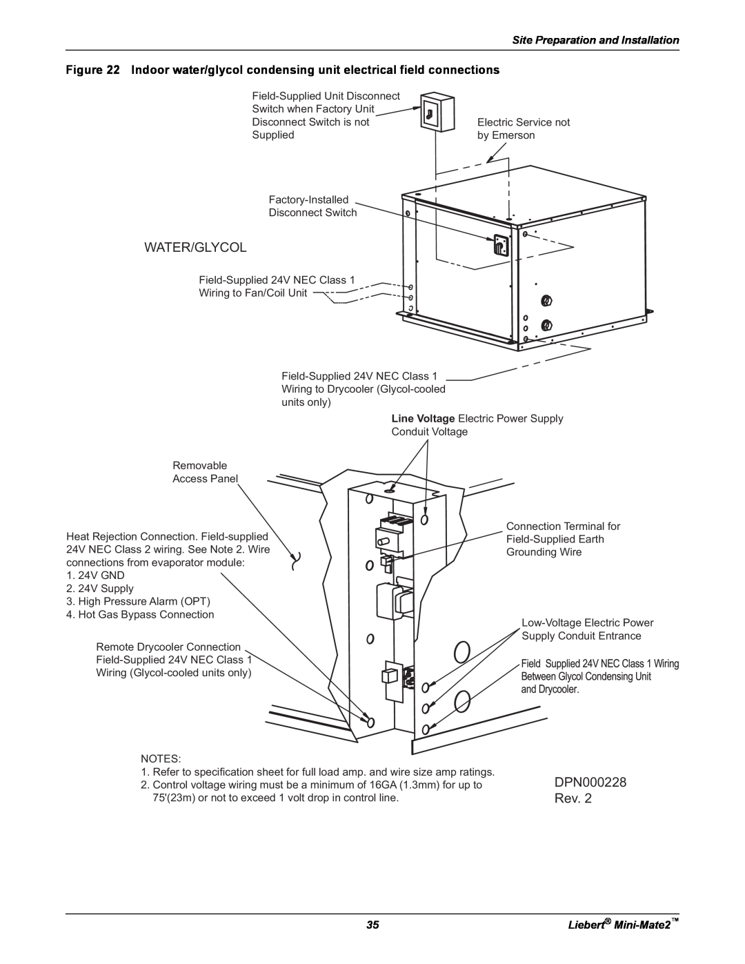 Emerson MINI-MATE2 user manual Water/Glycol, DPN000228 Rev, Site Preparation and Installation 