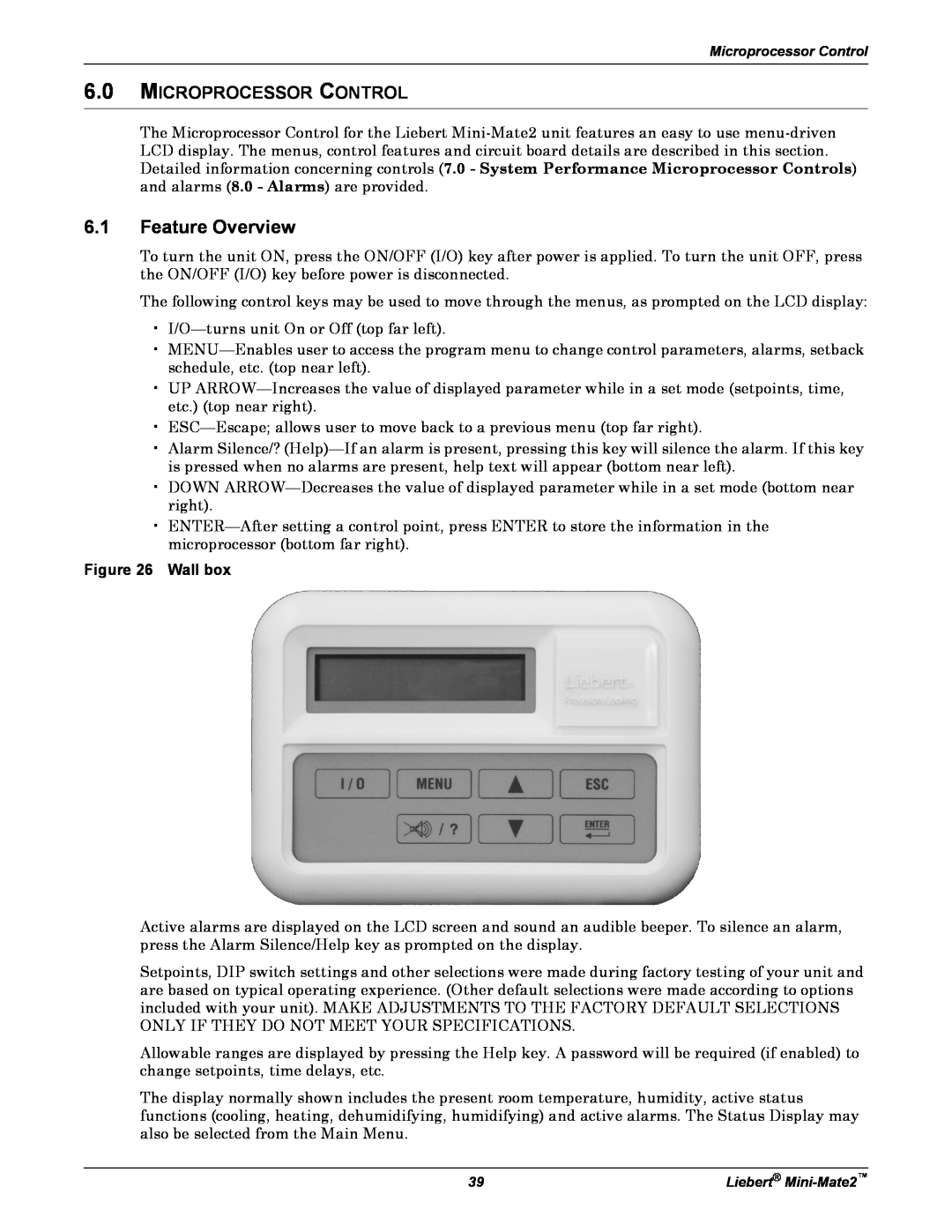 Emerson MINI-MATE2 user manual 6.1Feature Overview, 6.0MICROPROCESSOR CONTROL 