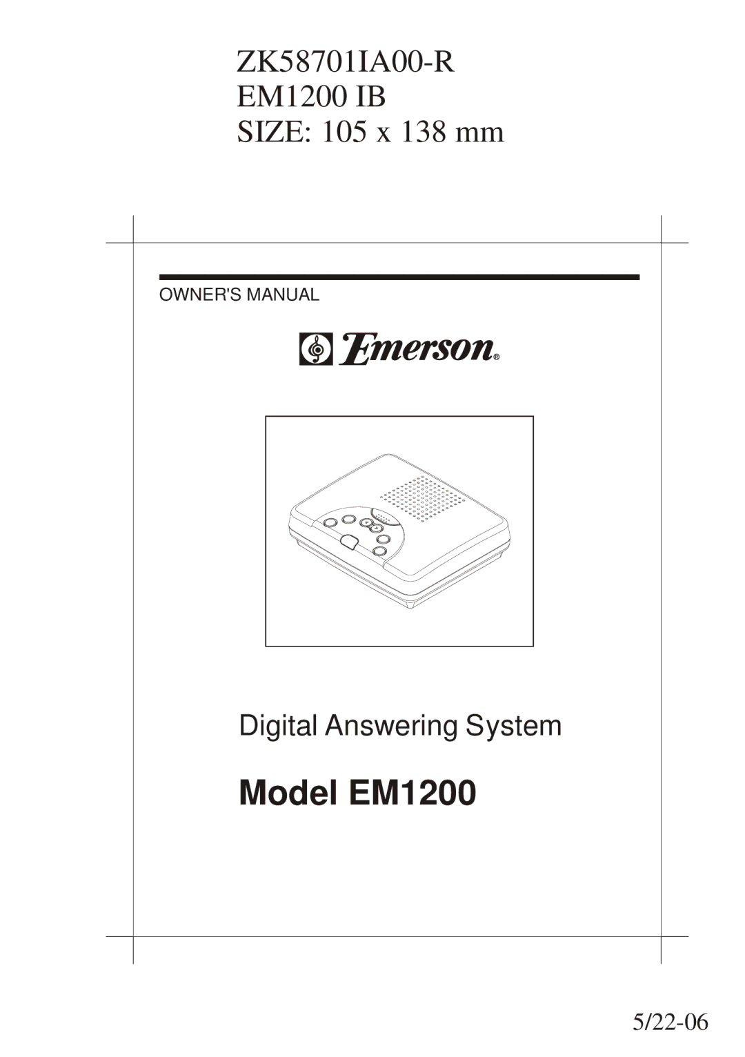 Emerson MODEL EM1200 owner manual Model EM1200 