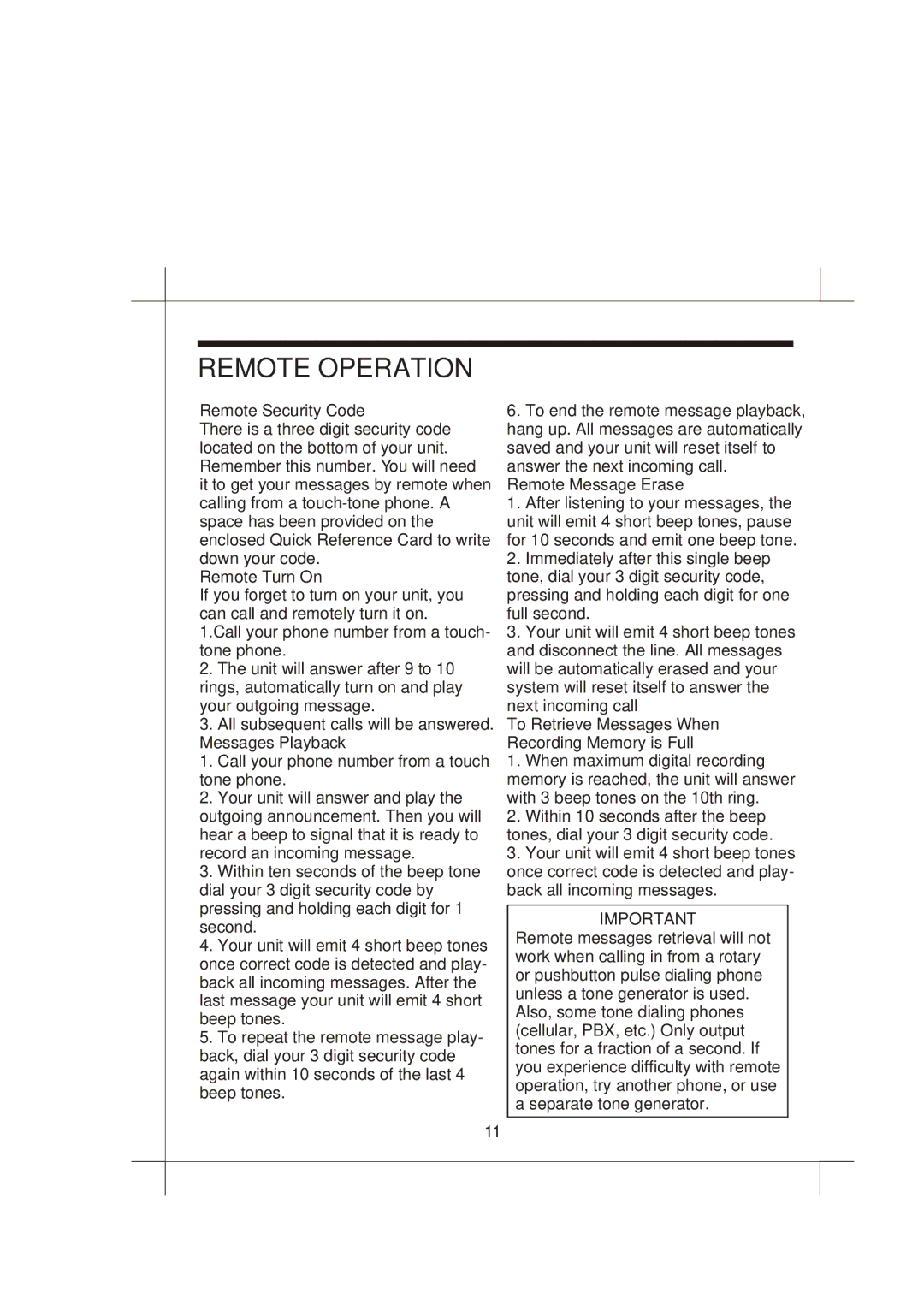 Emerson MODEL EM1200 owner manual Remote Operation 