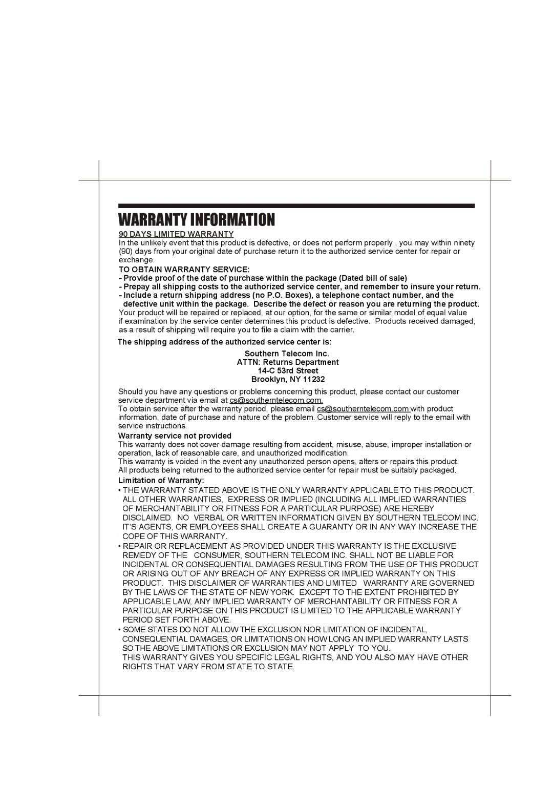 Emerson MODEL EM1200 owner manual Warranty Information 