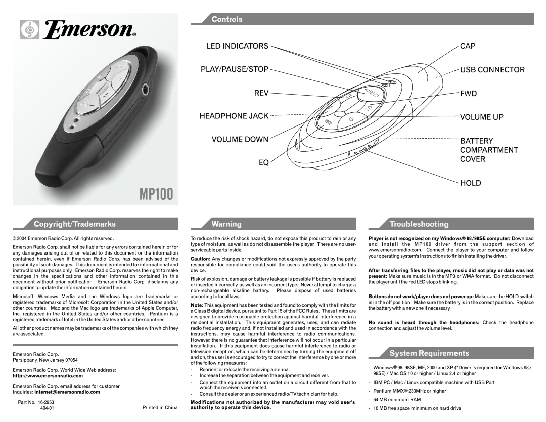 Emerson MP100 manual 