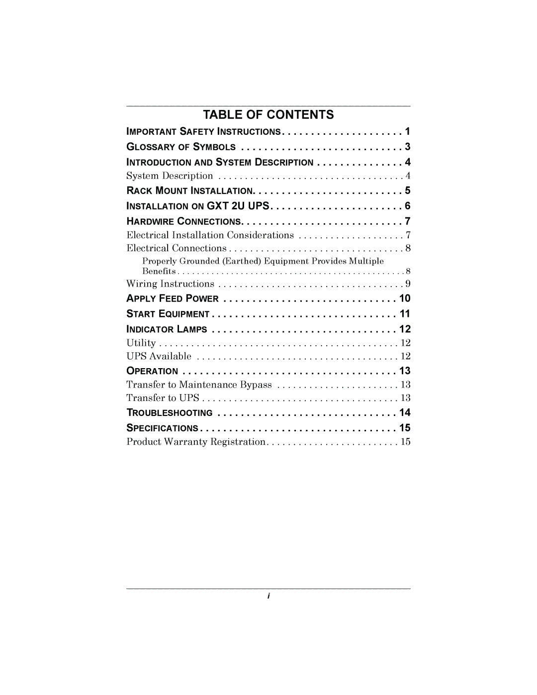 Emerson MP2-115HW user manual Table of Contents 