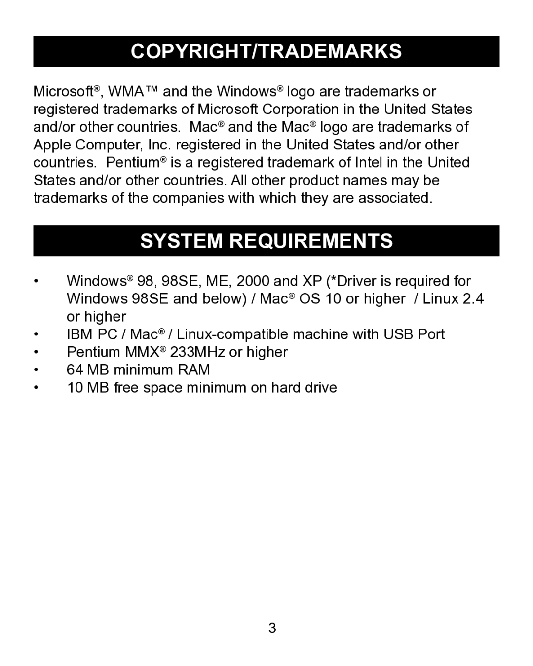 Emerson MP200 manual Copyright/Trademarks, System Requirements 