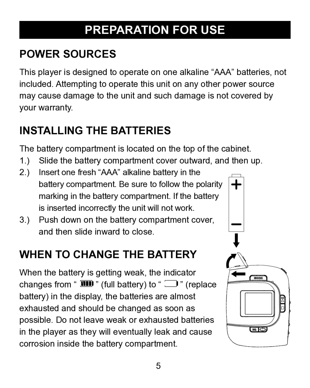 Emerson MP200 manual Preparation for USE, Power Sources 