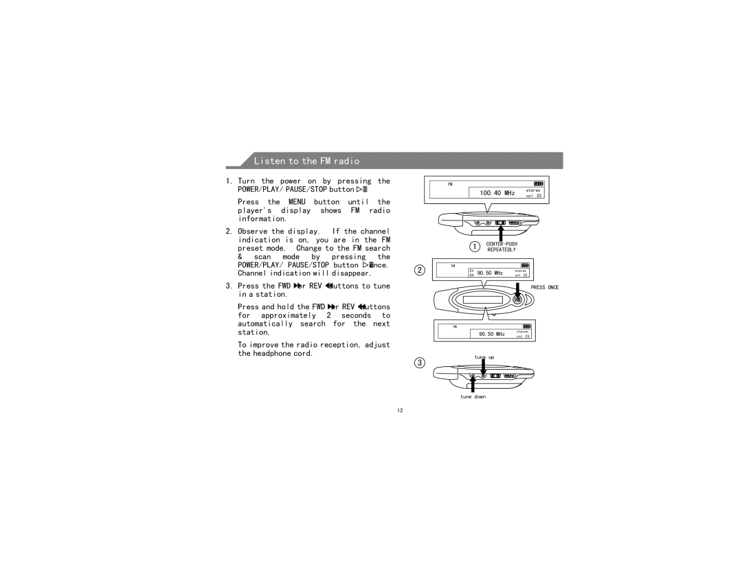 Emerson MP215 manual Listen to the FM radio 