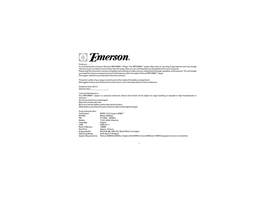 Emerson MP215 manual 