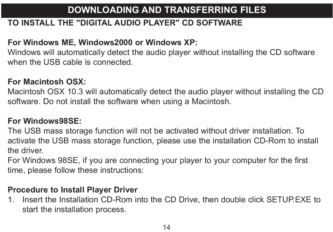 Emerson MP250 owner manual For Windows ME, Windows2000 or Windows XP 