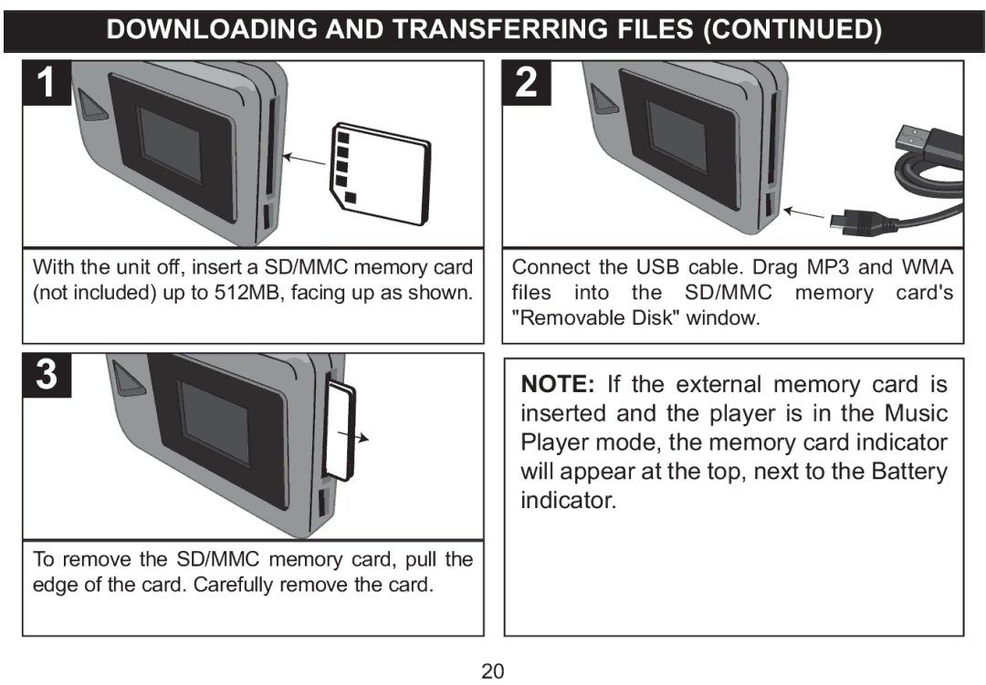 Emerson MP250 owner manual Downloading and Transferring Files 