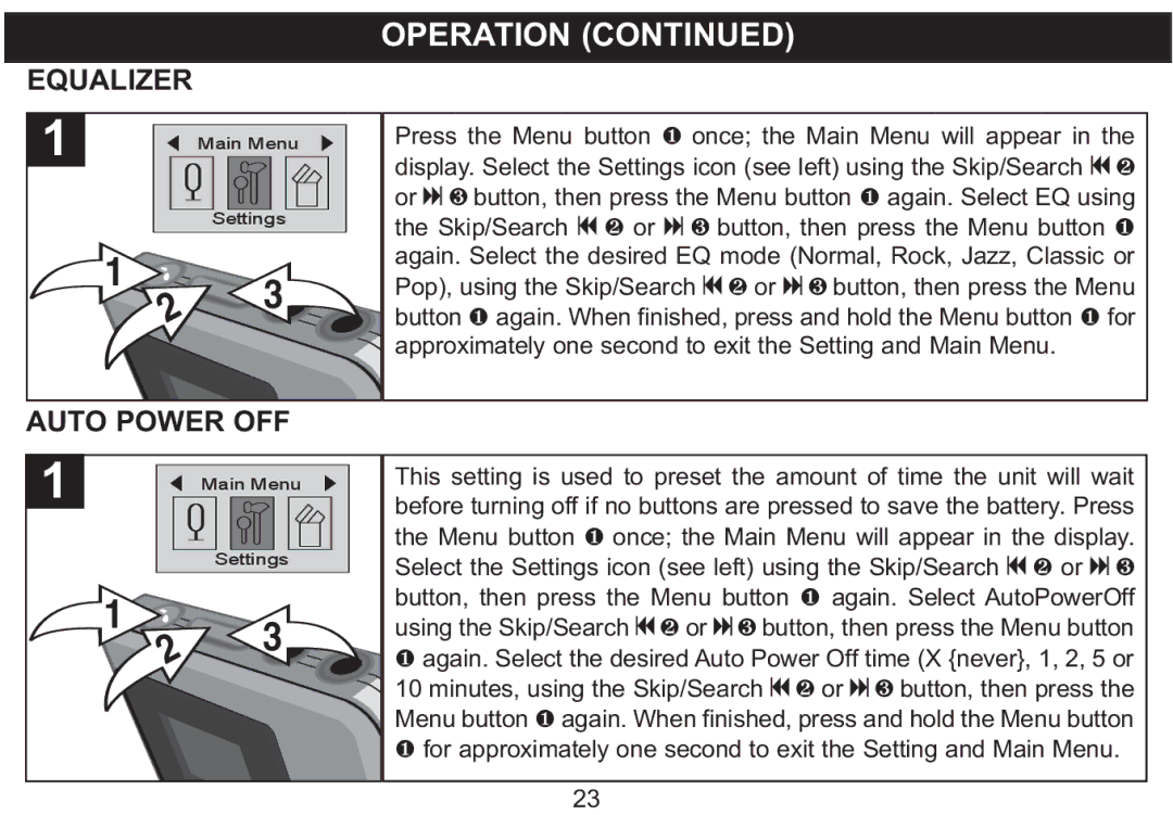 Emerson MP250 owner manual Equalizer, Auto Power OFF 