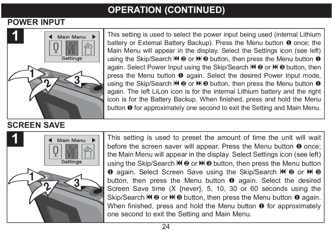 Emerson MP250 owner manual Power Input, Screen Save 