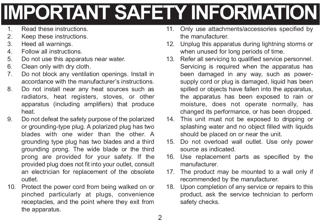 Emerson MP250 owner manual Important Safety Information 