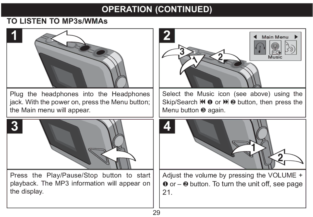 Emerson MP250 owner manual To Listen to MP3s/WMAs 