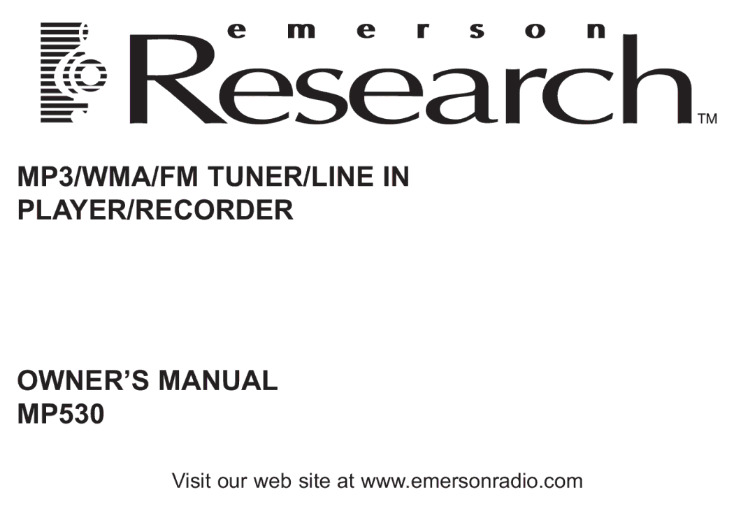 Emerson MP530 owner manual MP3/WMA/FM TUNER/LINE in PLAYER/RECORDER 