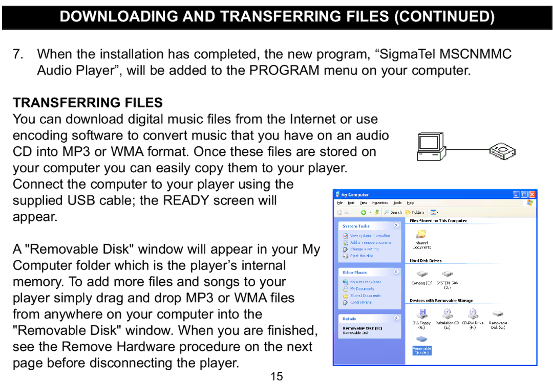 Emerson MP530 owner manual Transferring Files 