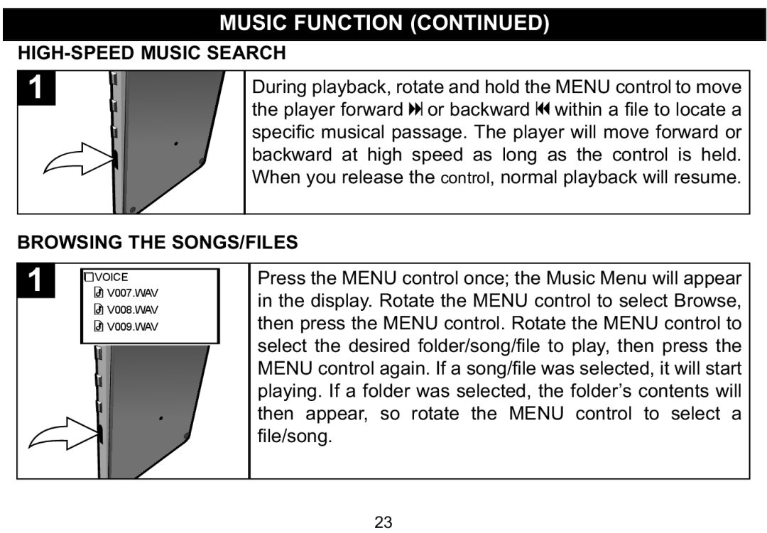 Emerson MP530 owner manual HIGH-SPEED Music Search, Browsing the SONGS/FILES 