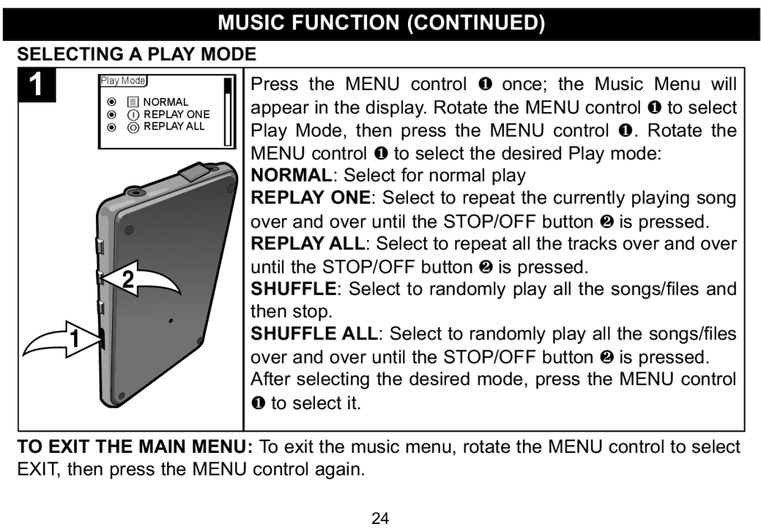 Emerson MP530 owner manual Selecting a Play Mode 