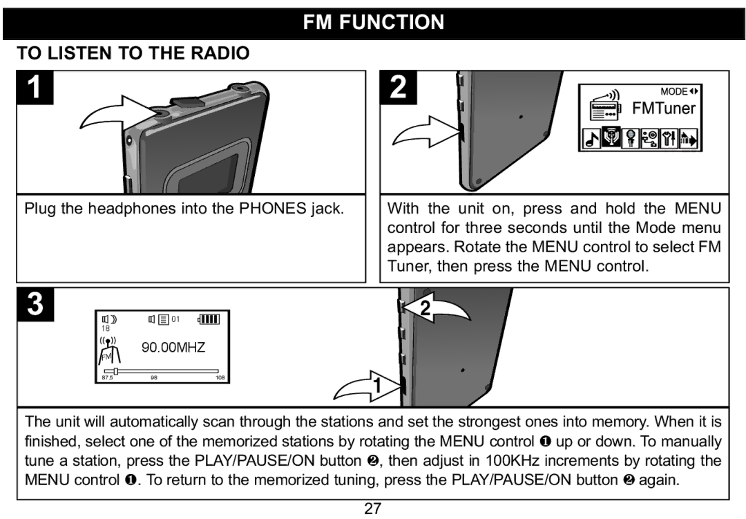 Emerson MP530 owner manual FM Function, To Listen to the Radio 