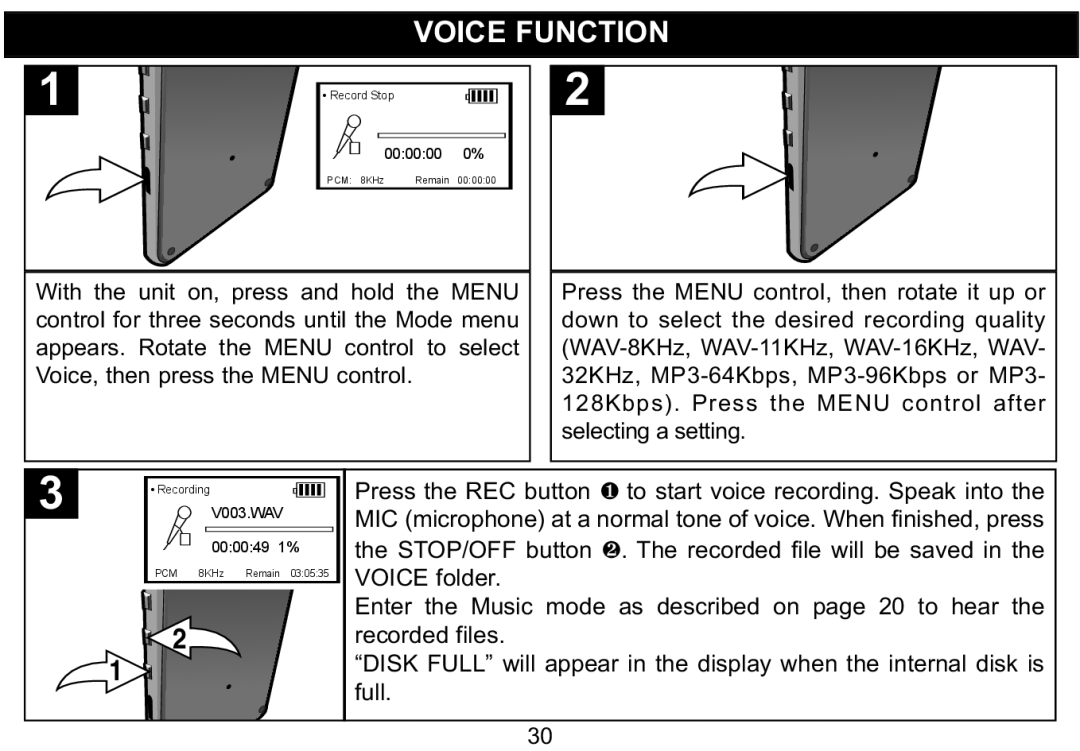 Emerson MP530 owner manual Voice Function 