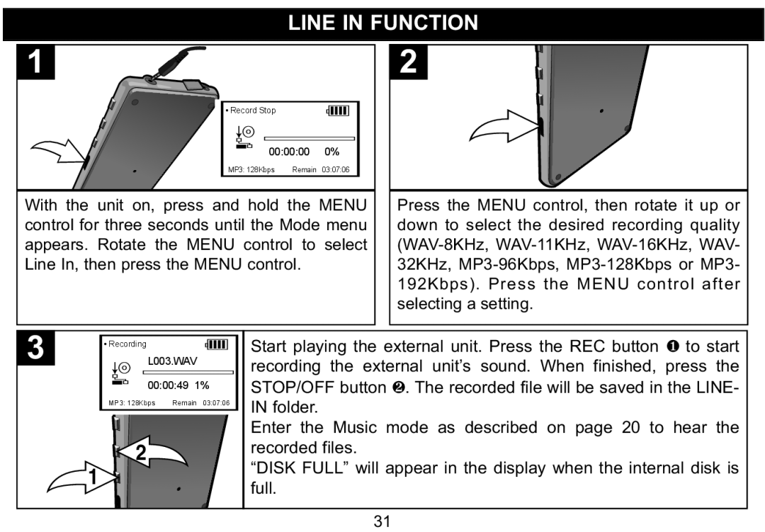 Emerson MP530 owner manual Line in Function 