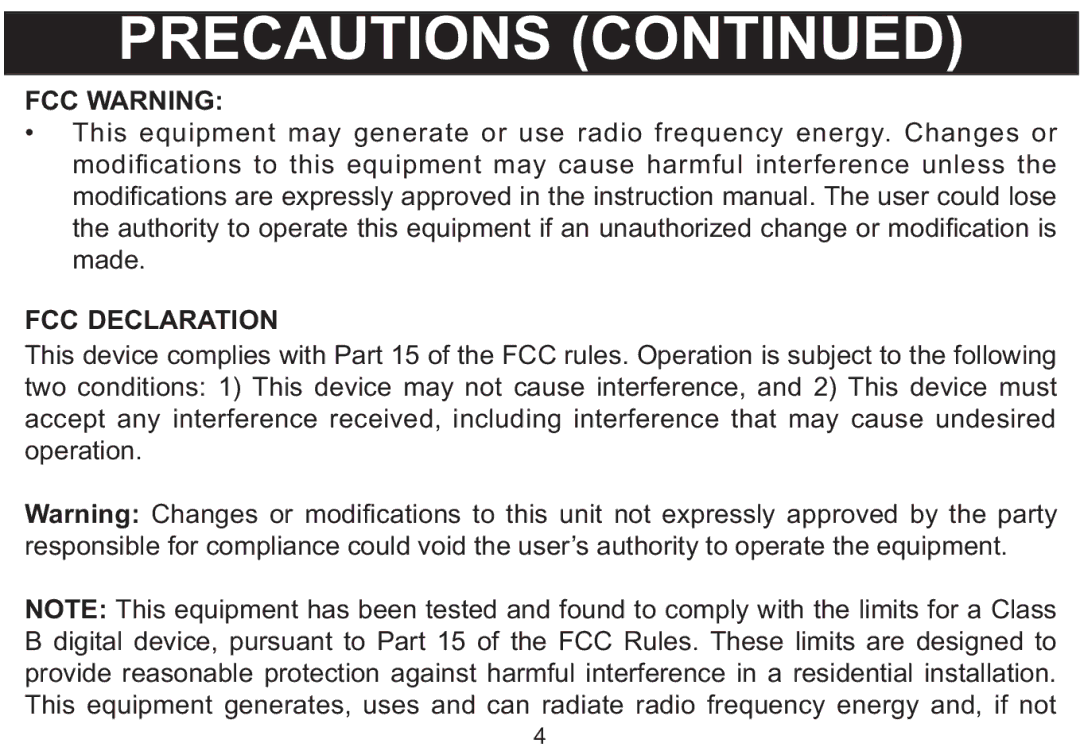 Emerson MP530 owner manual FCC Warning FCC Declaration 