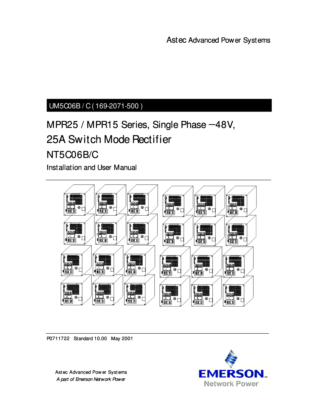 Emerson user manual MPR25 / MPR15 Series, Single Phase, 25A Switch Mode Rectifier, NT5C06B/C, UM5C06B / C 