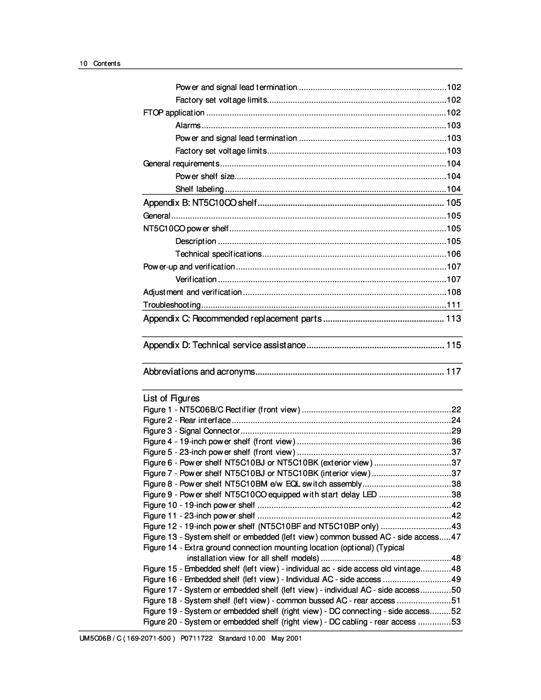 Emerson MPR15 Series, MPR25 user manual List of Figures, Appendix B NT5C10CO shelf, Appendix C Recommended replacement parts 