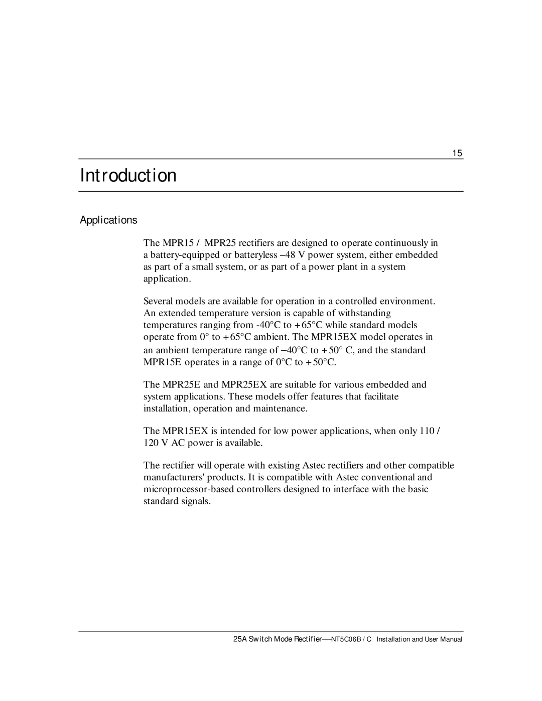 Emerson MPR25, MPR15 Series user manual Introduction, Applications 