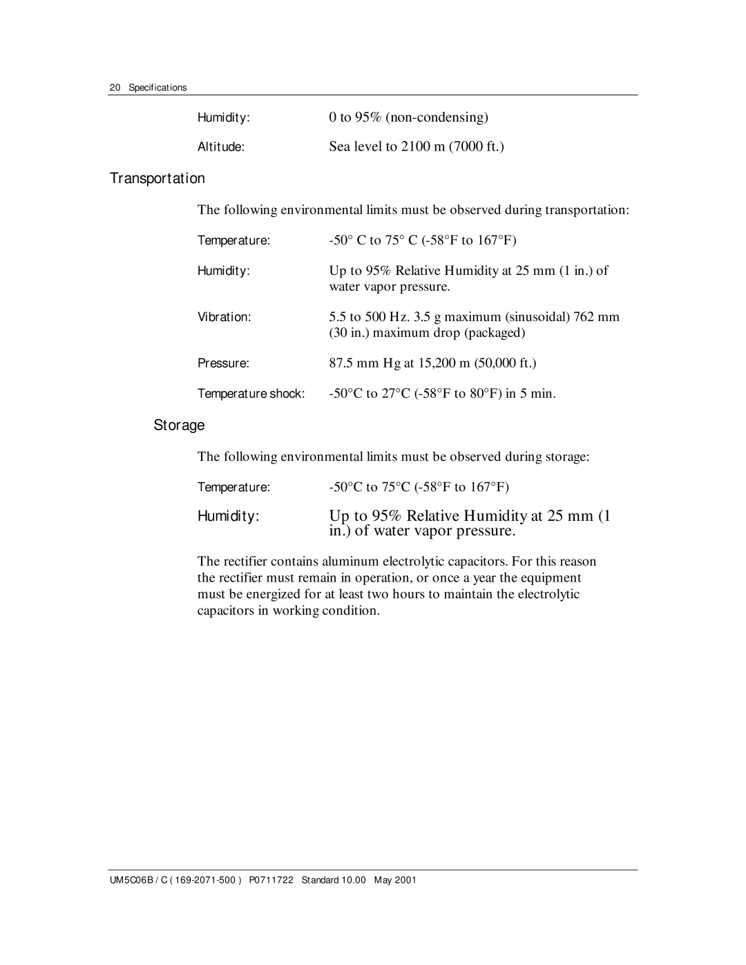 Emerson MPR15 Series, MPR25 user manual Transportation, Storage 