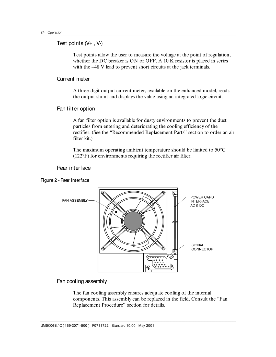 Emerson MPR15 Series, MPR25 Test points V+, Current meter, Fan filter option, Rear interface, Fan cooling assembly 