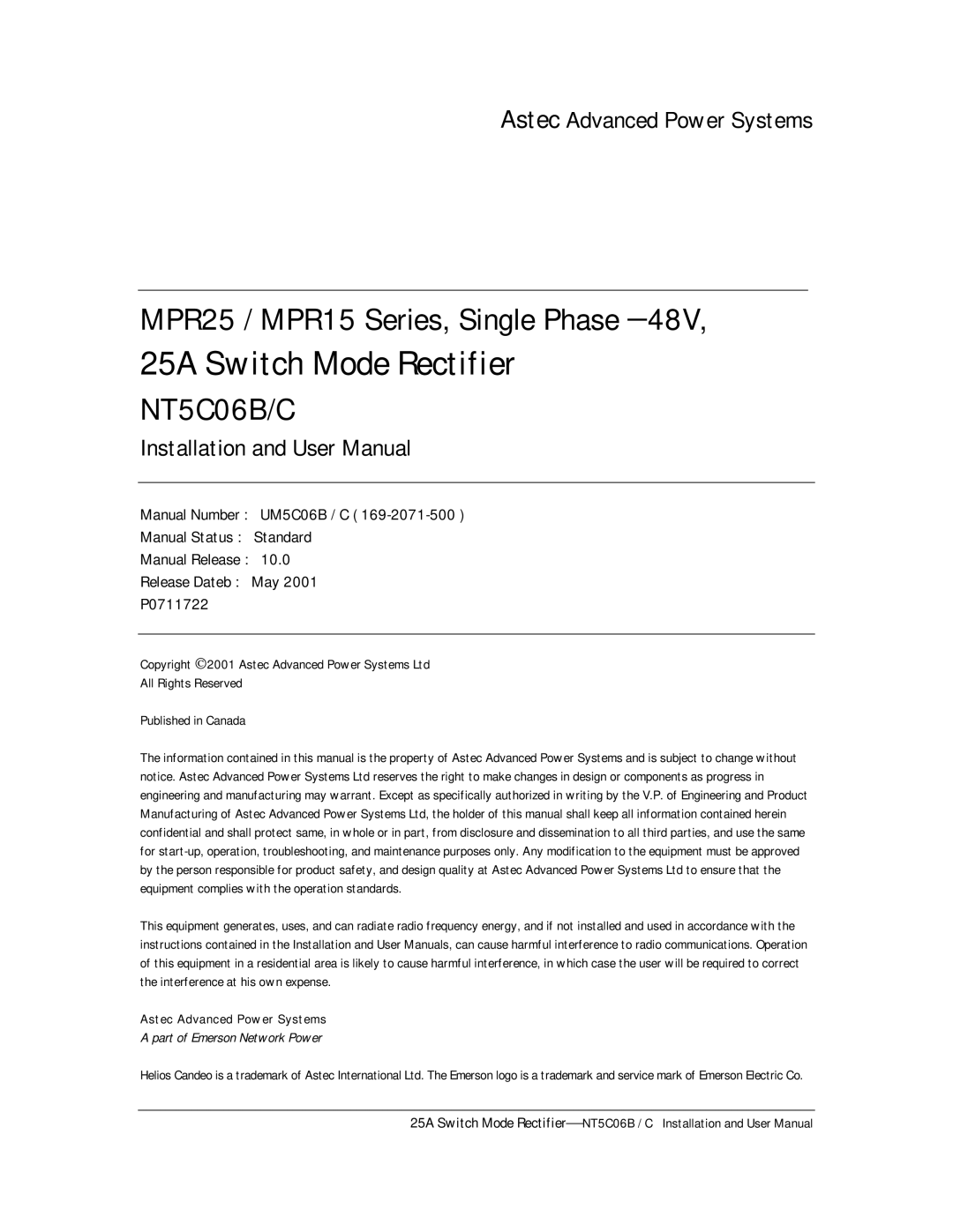 Emerson MPR25, MPR15 Series user manual Part of Emerson Network Power 