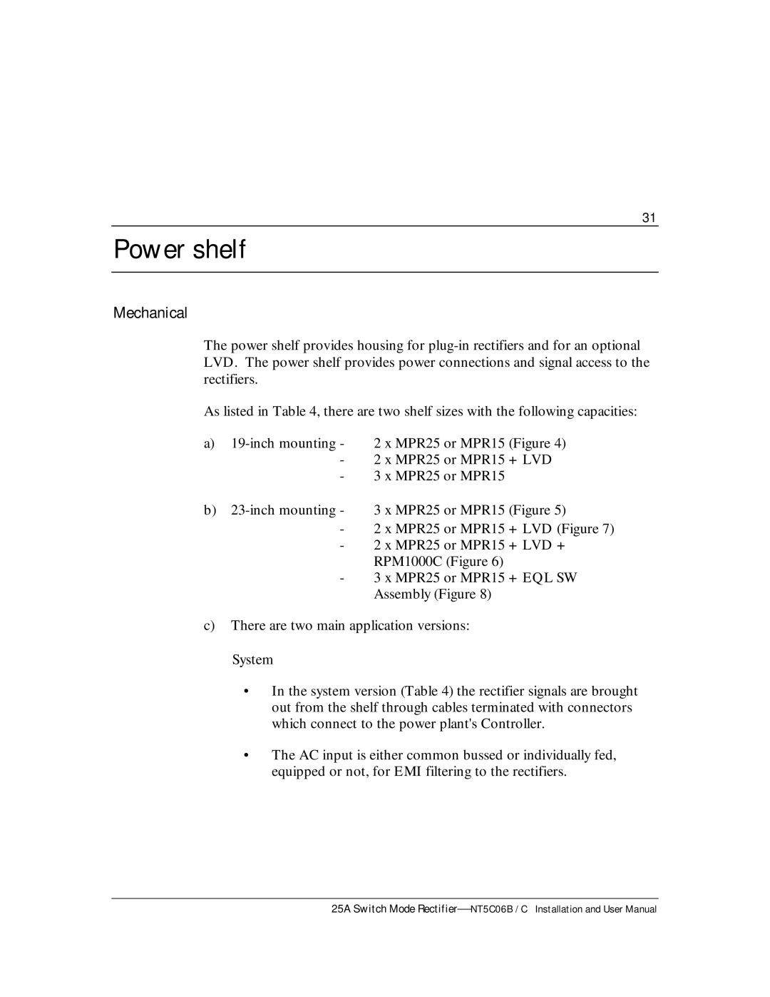 Emerson MPR25, MPR15 Series user manual Power shelf, Mechanical 