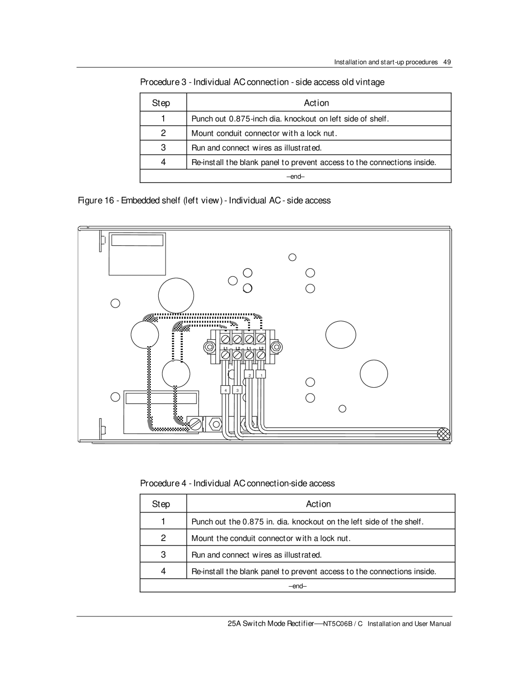 Emerson MPR25 Embedded shelf left view Individual AC side access, Procedure 4 Individual AC connection-side access Step 