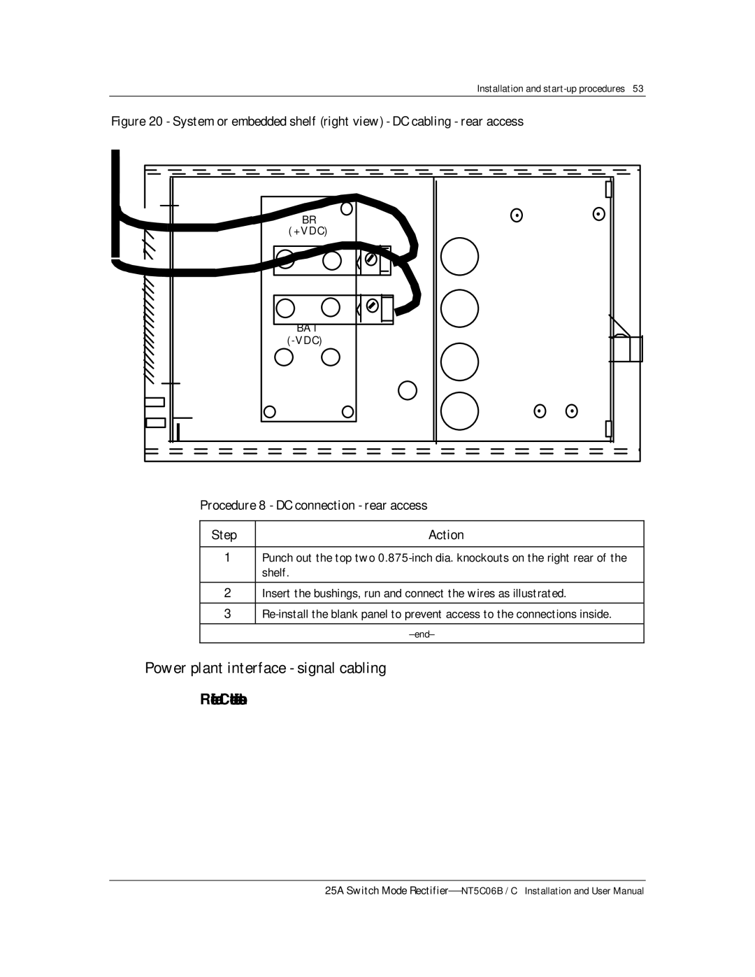 Emerson MPR25, MPR15 Series user manual Power plant interface signal cabling, Procedure 8 DC connection rear access Step 