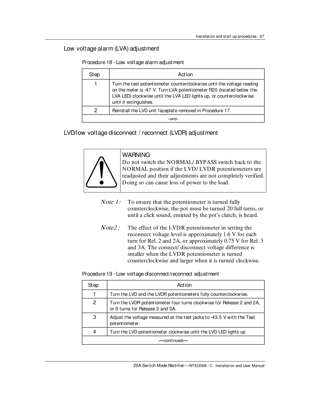 Emerson MPR25, MPR15 Series Low voltage alarm LVA adjustment, LVD/low voltage disconnect / reconnect Lvdr adjustment 