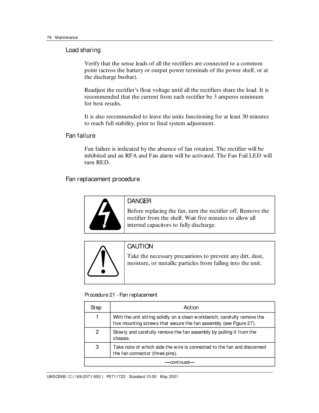 Emerson MPR15 Series, MPR25 user manual Fan failure, Fan replacement procedure, Procedure 21 Fan replacement Step 