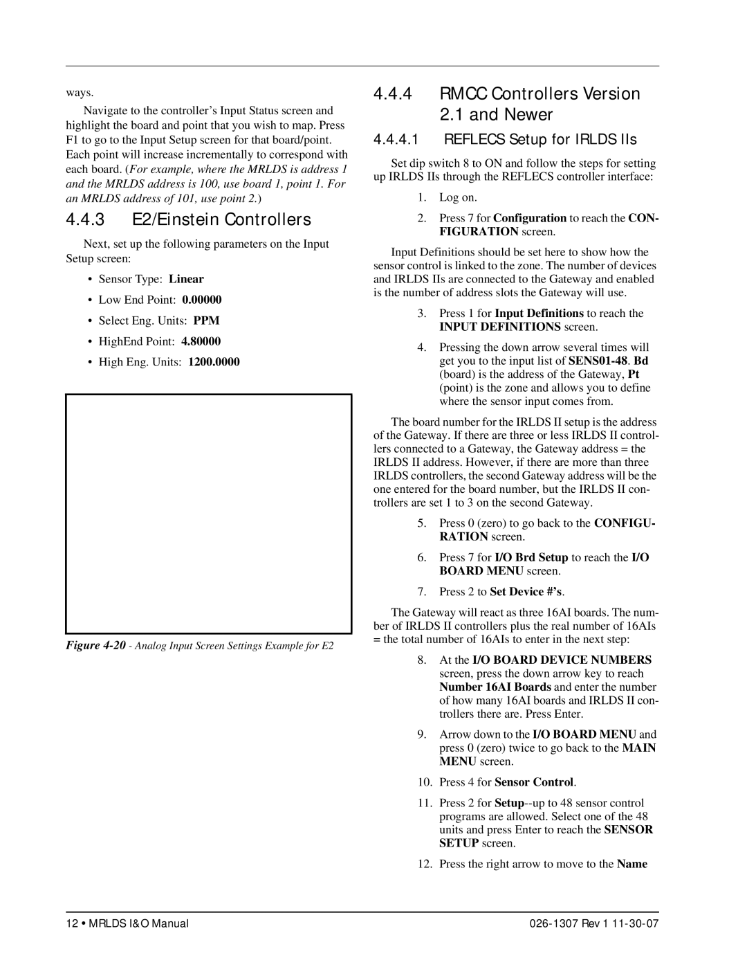 Emerson MRLDS 3 E2/Einstein Controllers, Rmcc Controllers Version 2.1 and Newer, Reflecs Setup for Irlds IIs 