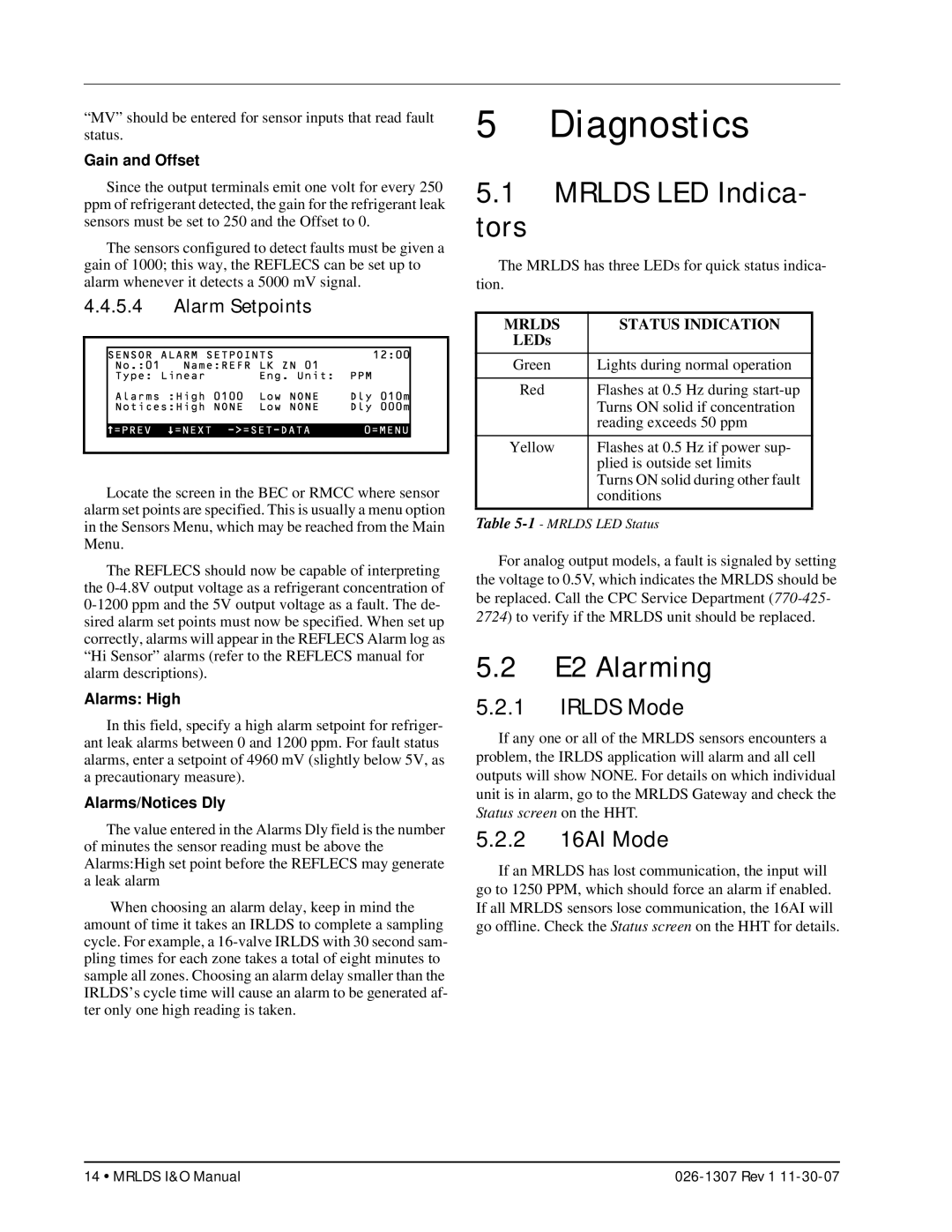 Emerson MRLDS operation manual Mrlds LED Indica Tors, E2 Alarming, Irlds Mode, 2 16AI Mode, Alarm Setpoints 