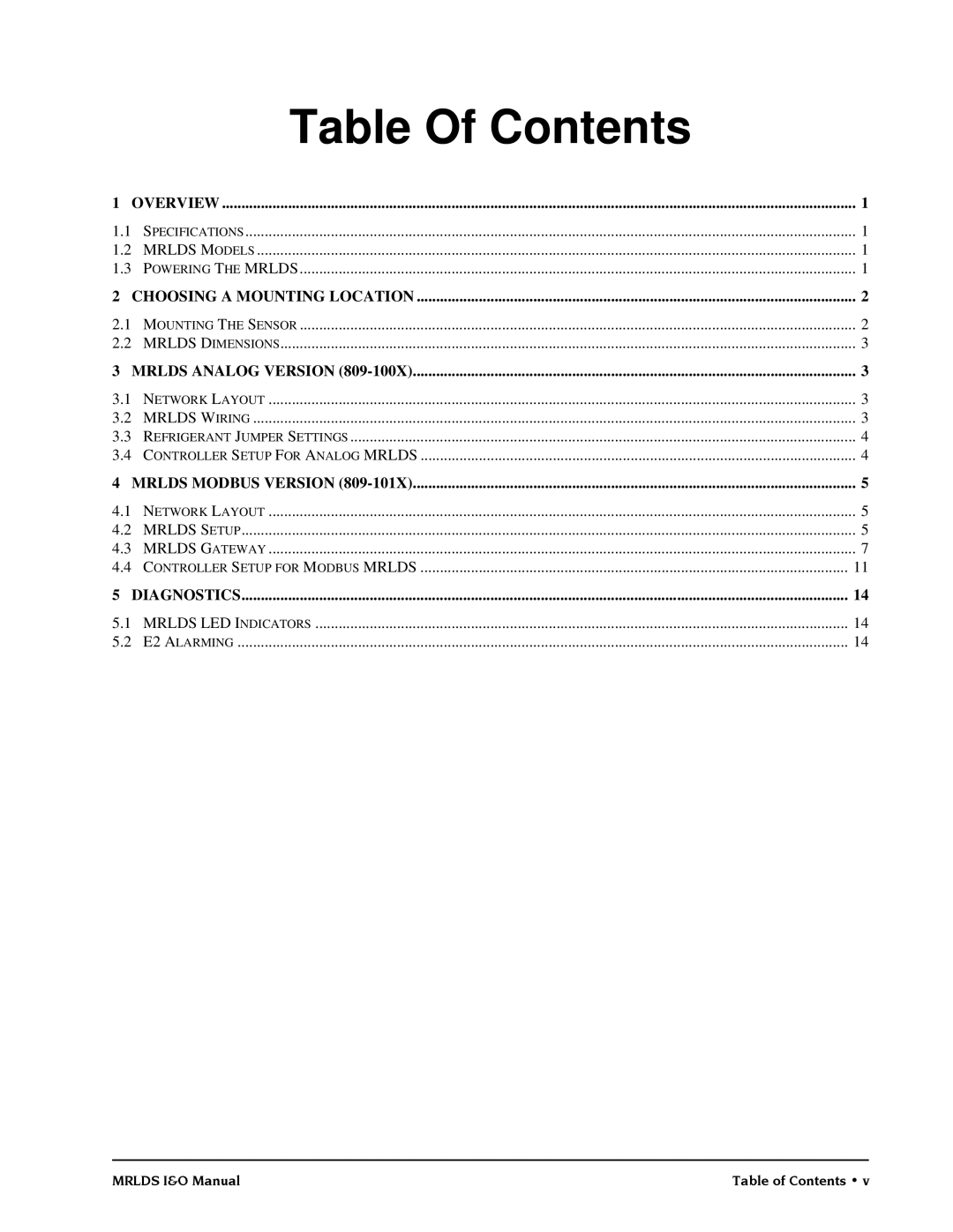 Emerson MRLDS operation manual Table Of Contents 