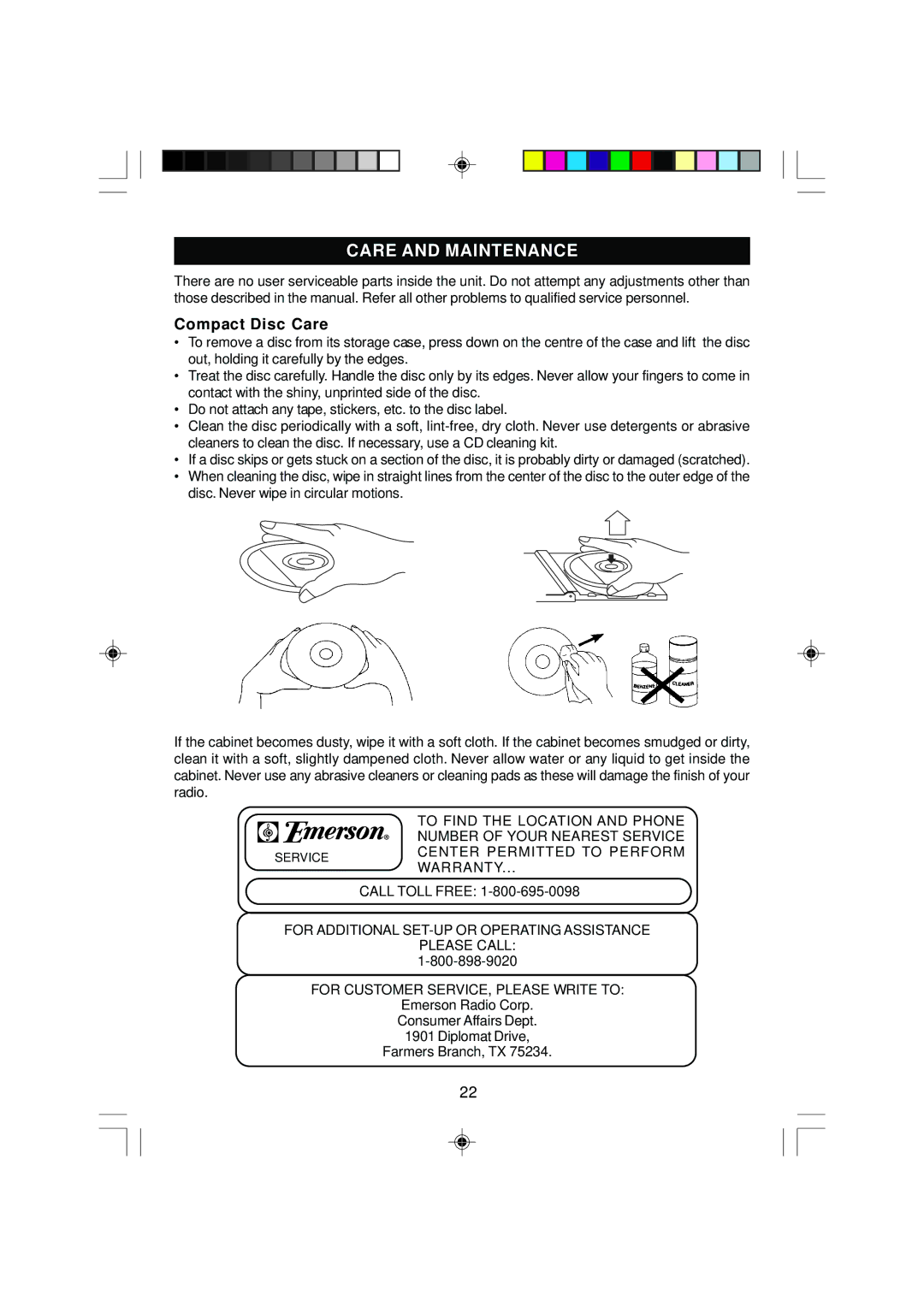 Emerson MS3100 owner manual Care and Maintenance 