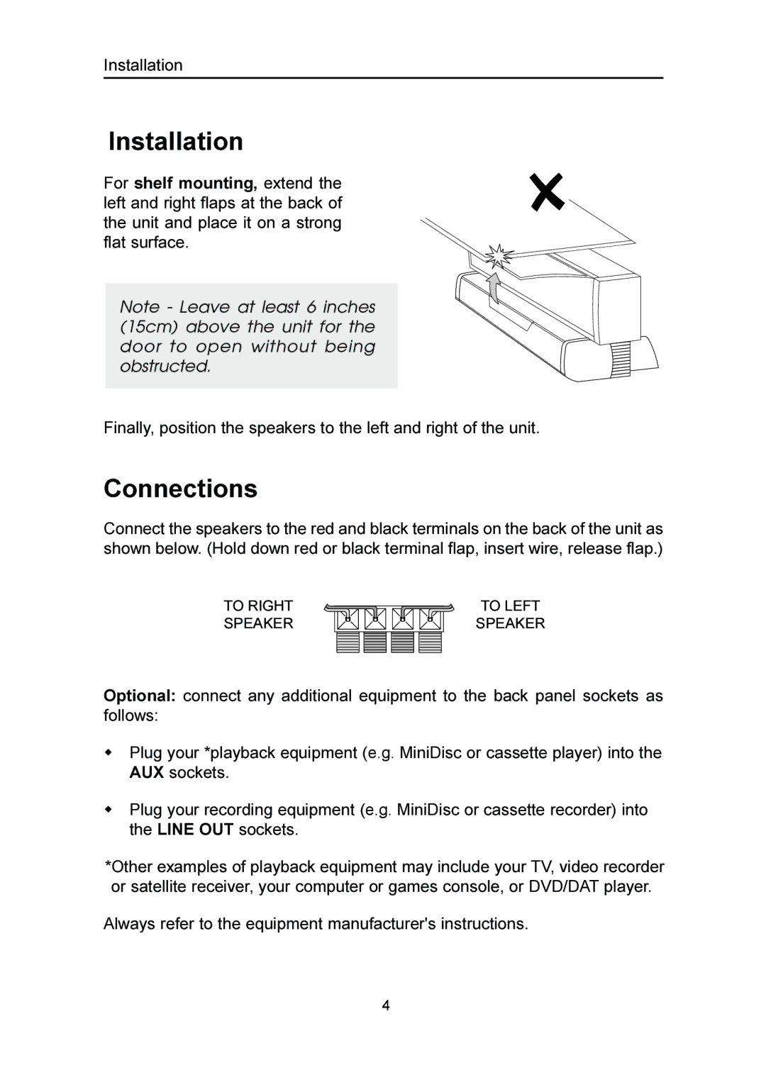 Emerson MS3100 owner manual Installation, Connections 