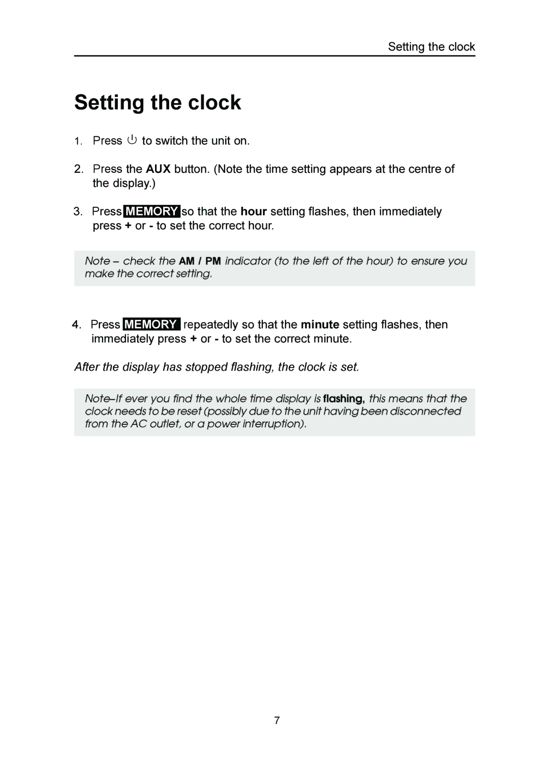 Emerson MS3100 owner manual Setting the clock 