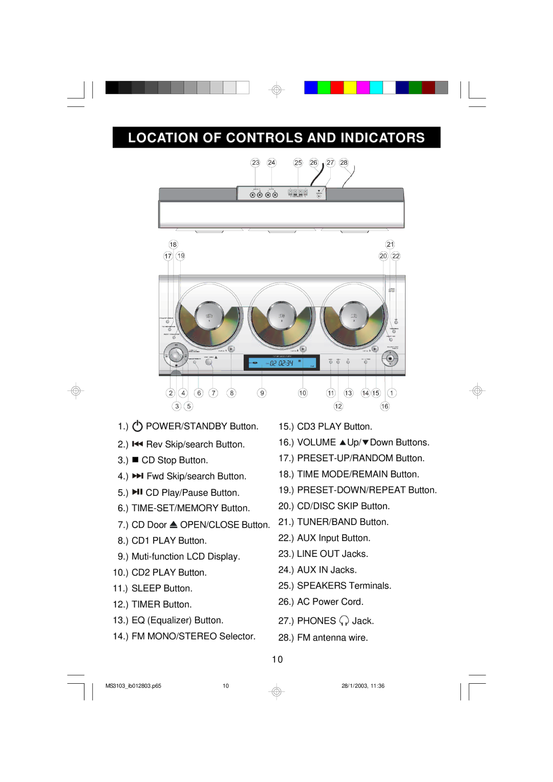 Emerson MS3103 owner manual Location of Controls and Indicators, Volume 