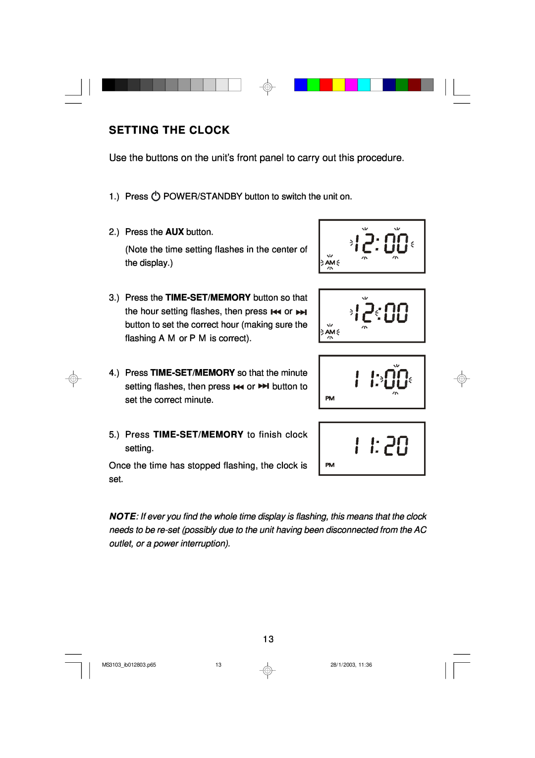 Emerson MS3103 owner manual Setting The Clock 
