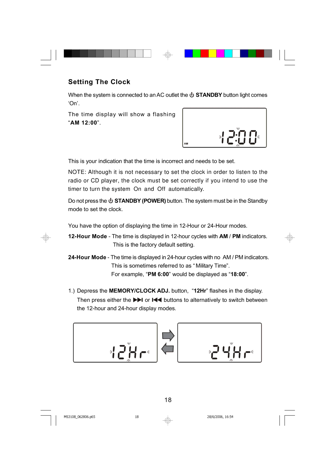 Emerson MS3108C owner manual Setting The Clock 