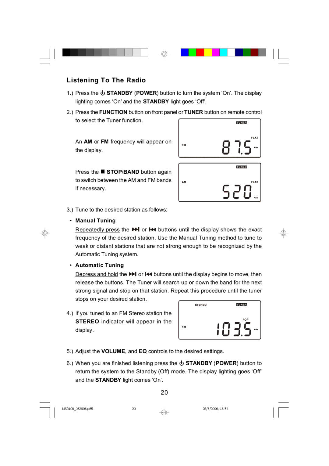 Emerson MS3108C owner manual Listening To The Radio, Manual Tuning, Automatic Tuning 