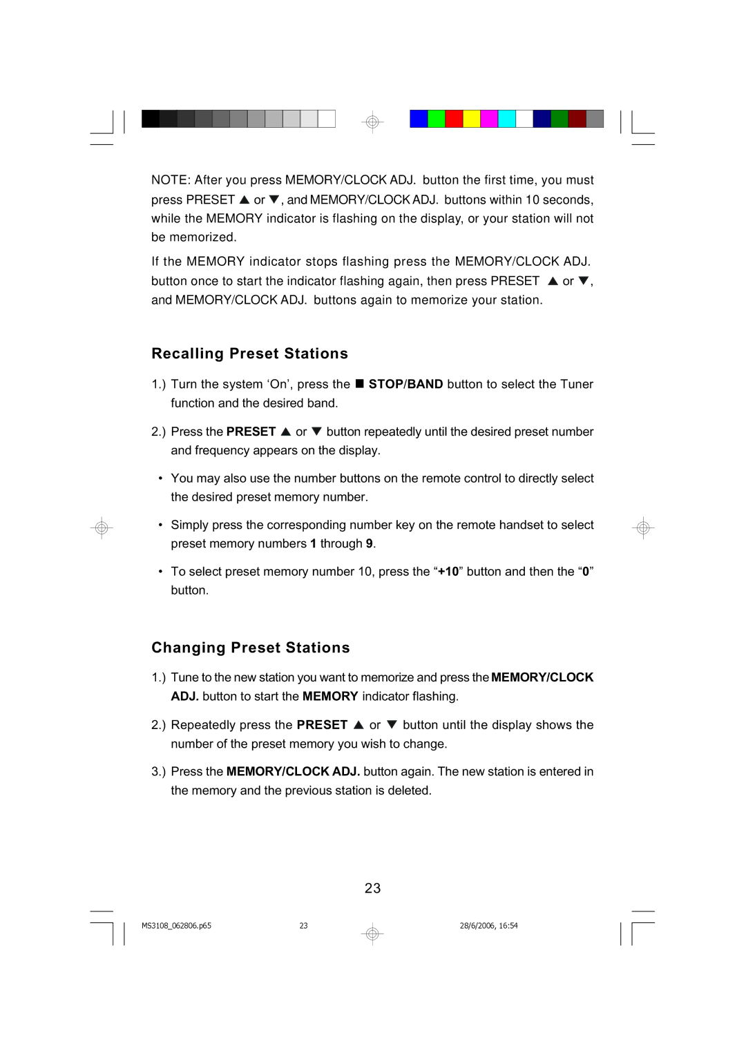 Emerson MS3108C owner manual Recalling Preset Stations, Changing Preset Stations 