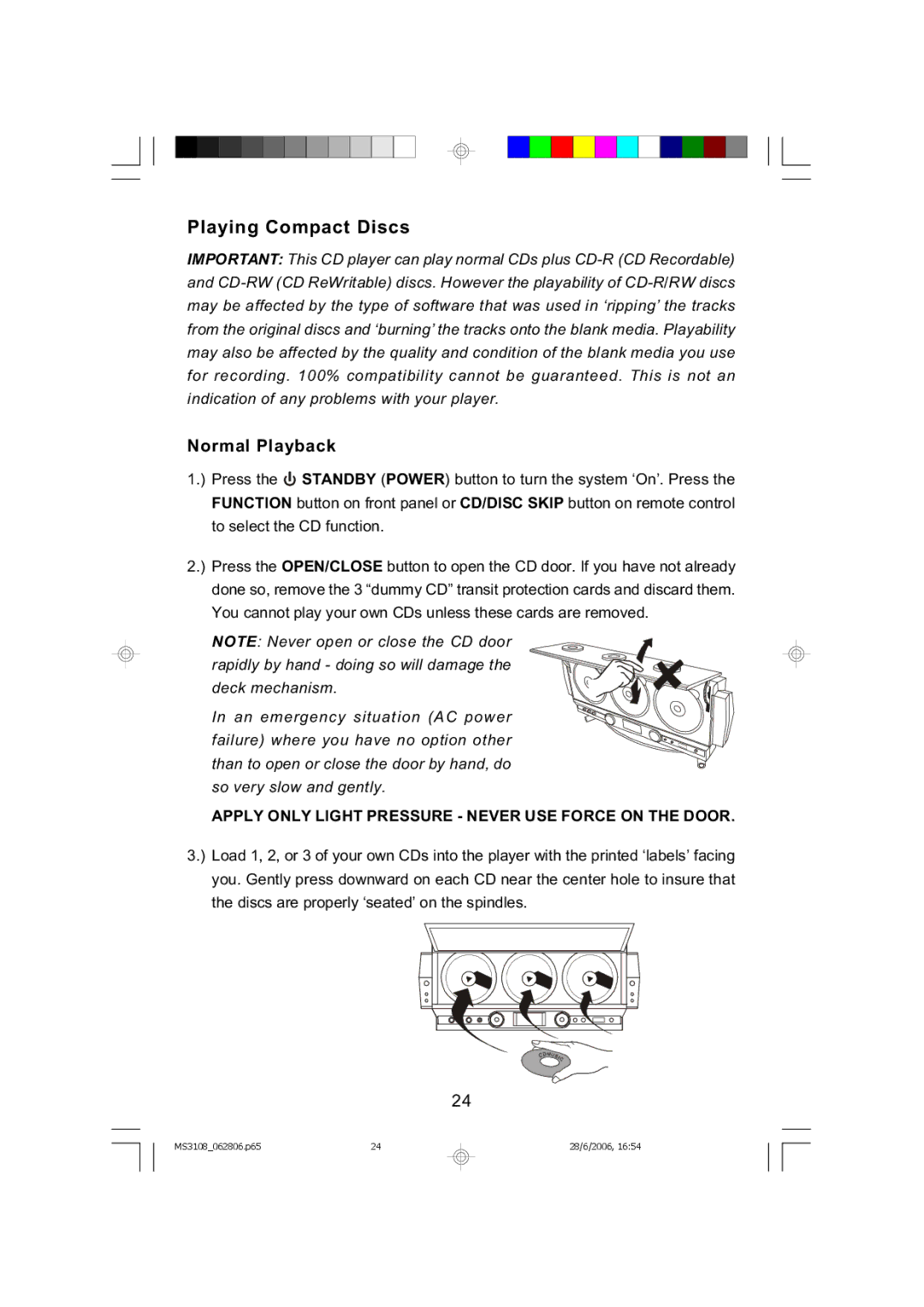 Emerson MS3108C owner manual Playing Compact Discs, Normal Playback 