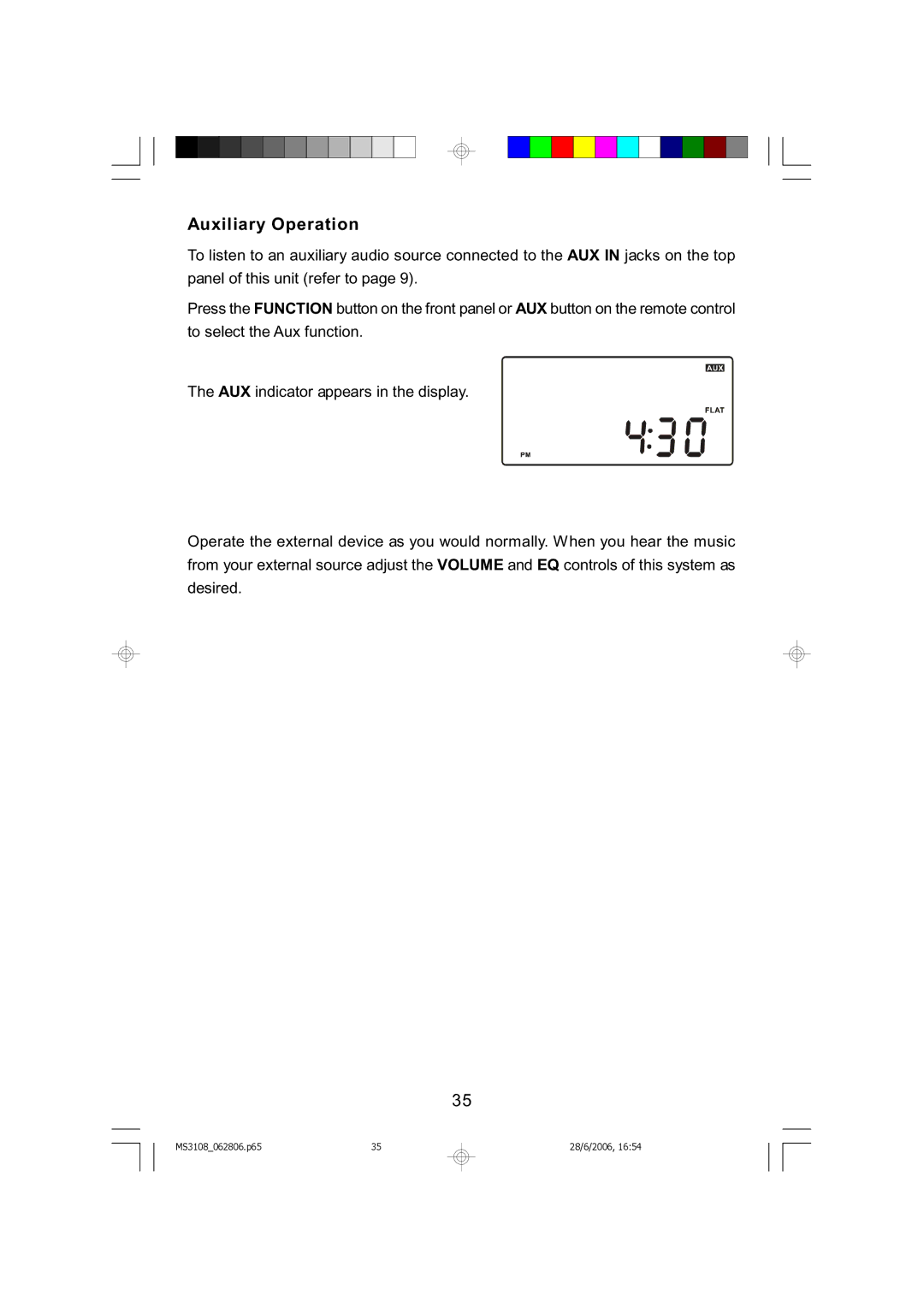 Emerson MS3108C owner manual Auxiliary Operation 